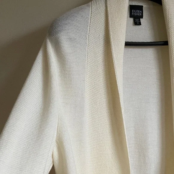 Eileen Fisher Open Front Ivory Women's  Merino Wool Cardigan M - Picture 7 of 15
